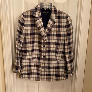 Lafayette 148 NY plaid linen blazer jacket pockets career academia preppy luxury